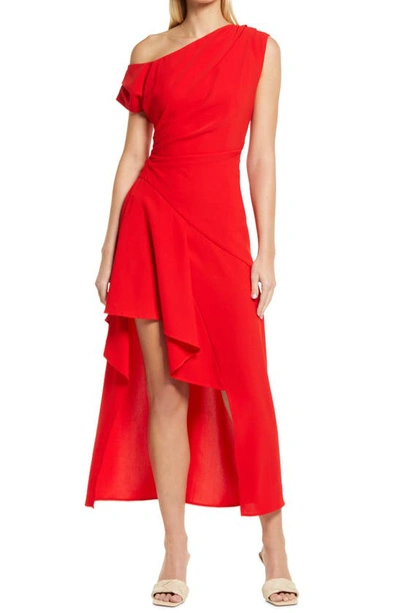 Shop Elliatt Pallas Cascade Ruffle One-shoulder Cocktail Dress In Red