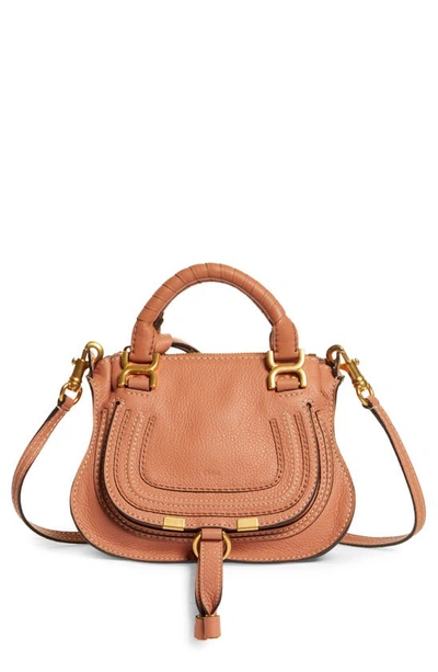 Shop Chloé Mini Marcie Leather Crossbody Bag In Muted Brown