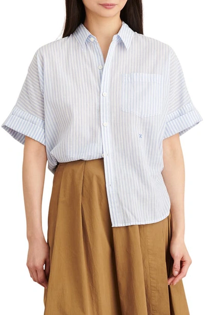 Shop Alex Mill Charlie Stripe Short Sleeve Shirt In Blue/ White Stripe