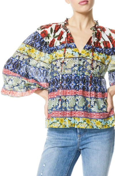 Shop Alice And Olivia Marlyn Floral Patchwork Peasant Blouse In French Quarters Multi