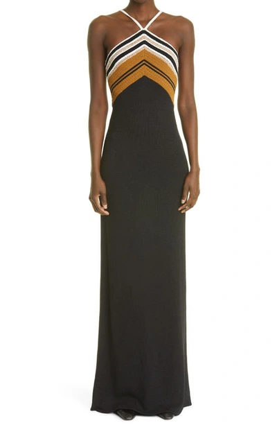 Shop Proenza Schouler Crochet Stripe Knit Halter Dress In Black