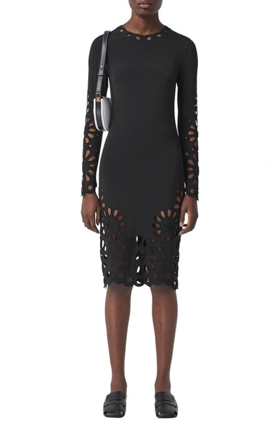 Shop Burberry Broderie Anglaise Stretch Jersey Dress In Black