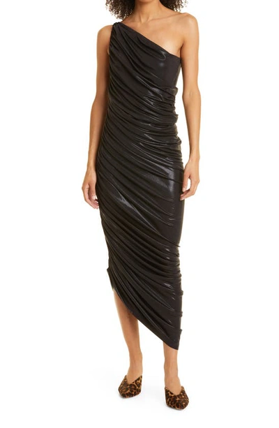 Shop Norma Kamali Diana One Shoulder Ruched Dress In Black