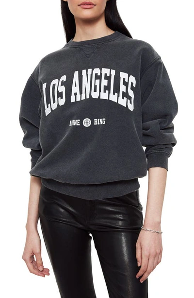 Shop Anine Bing Ramona Los Angeles Organic Cotton Graphic Sweatshirt In Washed Black