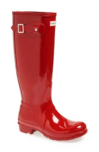 Hunter Original High Gloss Waterproof Boot In Military Red