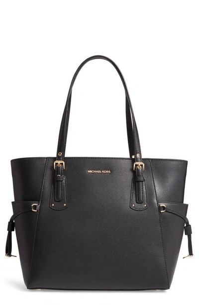 Shop Michael Michael Kors Voyager Leather Tote In Black