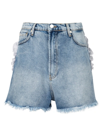 Shop Natasha Zinko Heart Pocket Denim Shorts Light Wash Blue