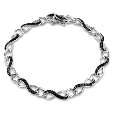 Amour 1/4 Ct Tw Black Diamond Infinity Link Bracelet In Sterling Silver With Black Rhodium In Black
