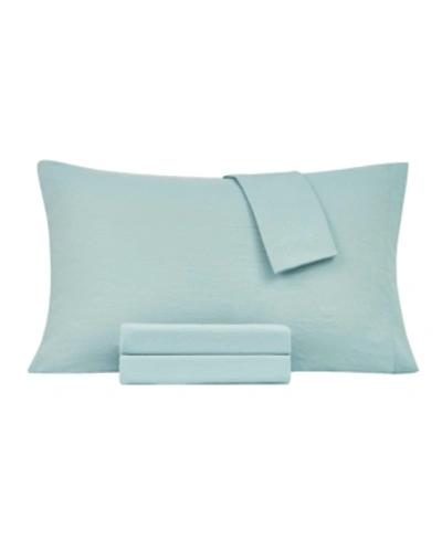 Shop Jessica Sanders Washed Microfiber Solid 4 Pc. Sheet Set, California King Bedding In Aqua Blue