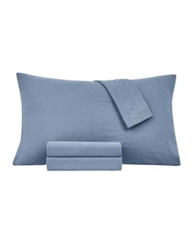 Shop Jessica Sanders Washed Microfiber Solid 4 Pc. Sheet Set, Queen Bedding In Blue