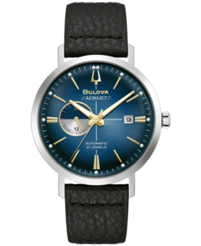 Shop Bulova Men's Automatic Aerojet Black Leather Strap Watch 41mm