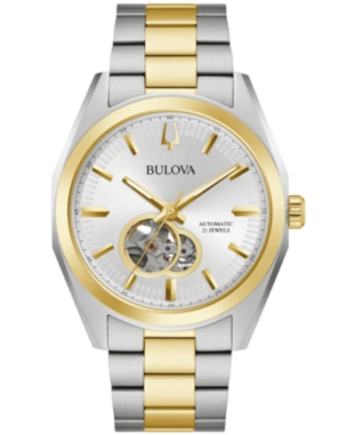 Bulova Surveyor Mens Automatic Two Tone Stainless Steel Bracelet Watch 98a284 In Multi