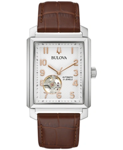 Shop Bulova Men's Automatic Sutton Brown Leather Strap Watch 33mm