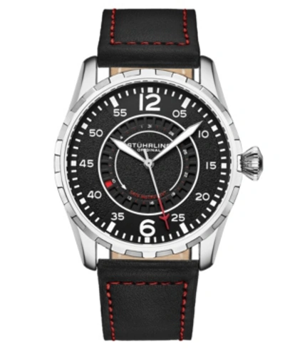 Shop Stuhrling Men's Quartz Black Genuine Leather With Red Contrast Stitching Strap Watch 44mm