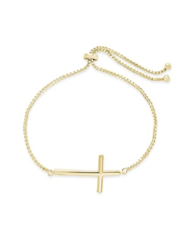 Shop Sterling Forever Women's Polished Cross Bolo Bracelet In 14k Gold Plated