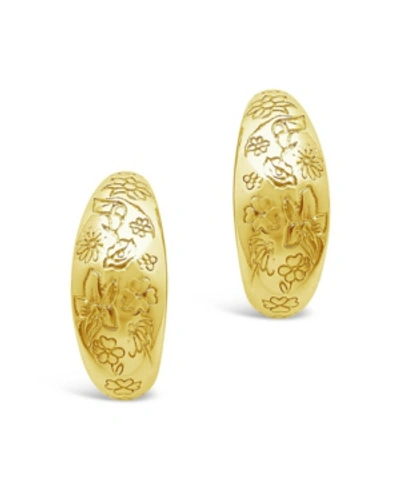 Shop Sterling Forever Women's Engraved Flower Hoop Earrings In 14k Gold Plated