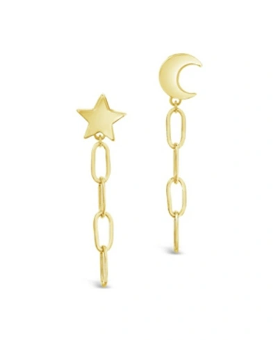 Shop Sterling Forever Women's Moon And Star Dangle Chain Link Stud Earrings In 14k Gold Plated