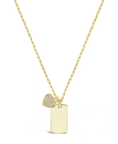 Shop Sterling Forever Women's Tag And Cubic Zirconia Heart Pendant Necklace In 14k Gold Plated
