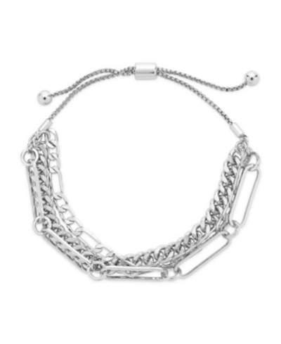 Shop Sterling Forever Women's Layered Chain Bolo Bracelet In Silver-tone