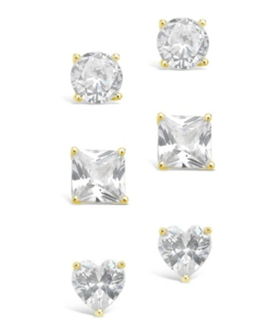 Sterling Forever Women's Statement Cubic Zirconia Stud Earrings Set, Pack Of 3 In 14k Gold Plated