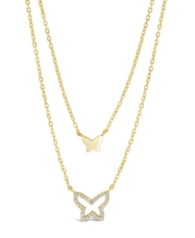 Shop Sterling Forever Women's Cubic Zirconia And Butterfly Layered Necklace In 14k Gold Plated
