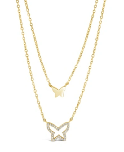 Sterling Forever Women's Cubic Zirconia And Butterfly Layered Necklace In 14k Gold Plated