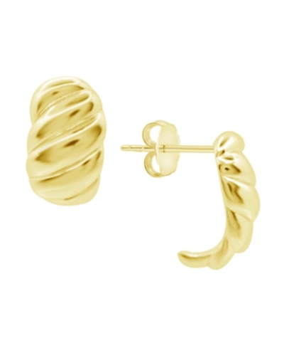 Shop Essentials High Polished Puff Twist J Hoop Post Earring In Silver Plate Or Gold Plate In Gold-tone