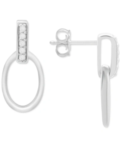 Shop Macy's Diamond Oval Doorknocker Drop Earrings (1/10 Ct. T.w.) In Sterling Silver