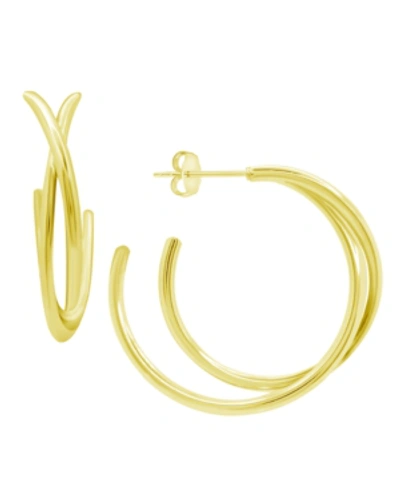Shop Essentials High Polished Crossover C Hoop Post Earring In Silver Plate Or Gold Plate In Gold-tone