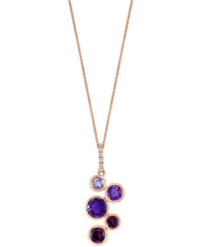 Lali Jewels Multi-gemstone (2-1/8 Ct. T.w.) & Diamond (1/20 Ct. T.w.) Bezel 18" Pendant Necklace In 14k Rose Gol In Multi