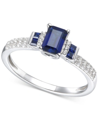 Macy's Sapphire (7/8 Ct. T.w.) & Diamond (1/6 Ct. T.w.) Ring In 14k White Gold (also In Emerald & Ruby) In Sapphire