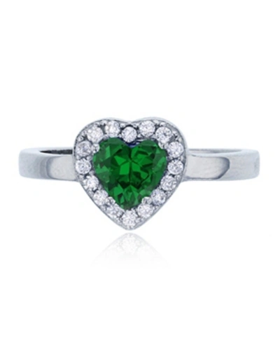 Shop Macy's Red, Green Or Purple Heart Cubic Zirconia Halo Ring In Rhodium Plated Sterling Silver