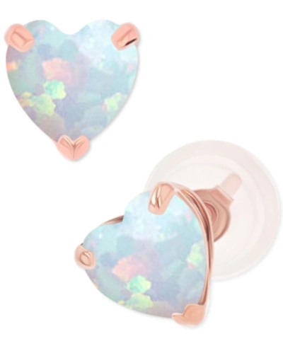 Macy's Lab-grown Opal Heart Stud Earrings (3/8 Ct. T.w.) In Sterling Silver In Rose Gold