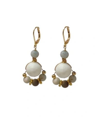 Shop Minu Jewels Women's Nurelle Ain Earrings With Amazonite And White Jade Beads In Gold-tone