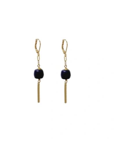 Shop Minu Jewels Women's Bar Drop Earrings With Blue Lapis Stones In Gold-tone