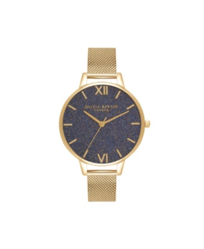 Shop Olivia Burton Women's Glitter Gold-tone Mesh Bracelet Watch, 34mm