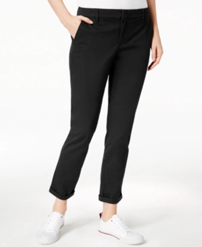 Shop Tommy Hilfiger Women's Th Flex Hampton Cuffed Chino Straight-leg Pants, Created For Macy's In Black
