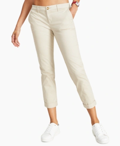 Shop Tommy Hilfiger Women's Th Flex Hampton Cuffed Chino Straight-leg Pants, Created For Macy's In Khaki