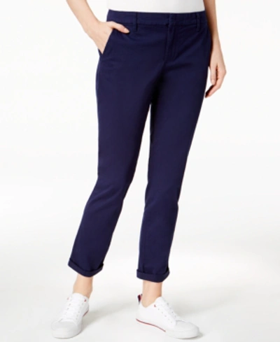 Shop Tommy Hilfiger Women's Th Flex Hampton Cuffed Chino Straight-leg Pants, Created For Macy's In Sky Captain
