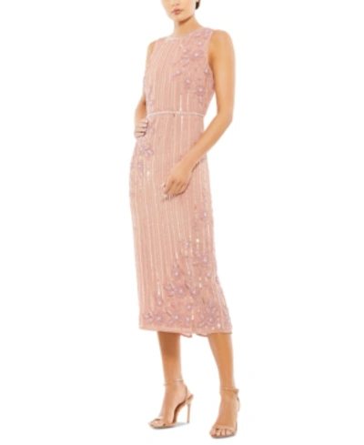 Shop Mac Duggal Sequined Midi Dress In Rose