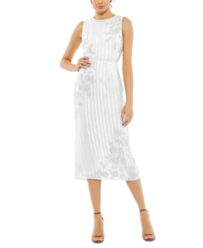 Shop Mac Duggal Sequined Midi Dress In White