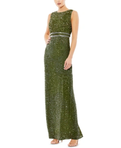 Shop Mac Duggal Sequin Sleeveless Gown In Olive