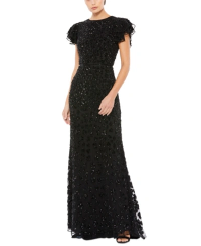 Shop Mac Duggal Short-sleeve Sequined Gown In Black