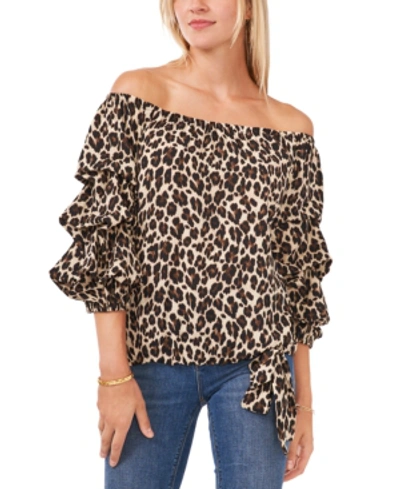 Shop Vince Camuto Leopard-print Off-the-shoulder Top In Rich Black