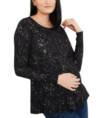Shop A Pea In The Pod Maternity Paisley Jacquard Top In Black
