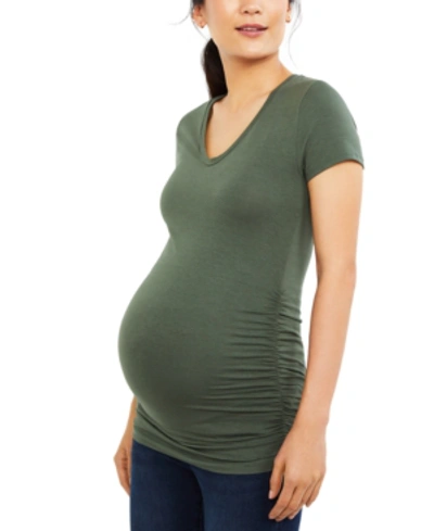 Shop A Pea In The Pod Luxe Side Ruched V-scoop Maternity T Shirt In Olive