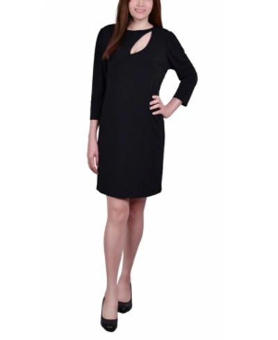 Shop Ny Collection Women's 3/4 Sleeve Crepe Knit Sheath With Cutout Dress In Black