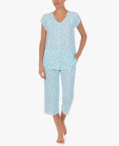 Eileen West Cotton Printed Cap sleeve Top Capri Pajama Pants Set