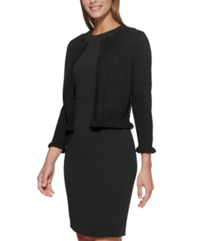 Shop Dkny Lace-back Open-front Cardigan In Black