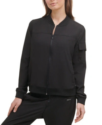 Shop Dkny Sport Women's Zip-front Cargo Jacket In Black